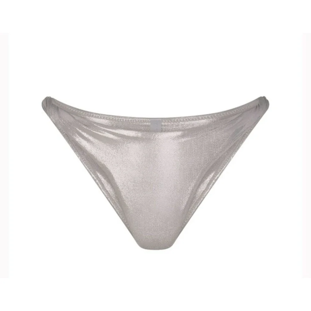 SKIMS Metallic Silver-Cream Bikini Bottom no tags